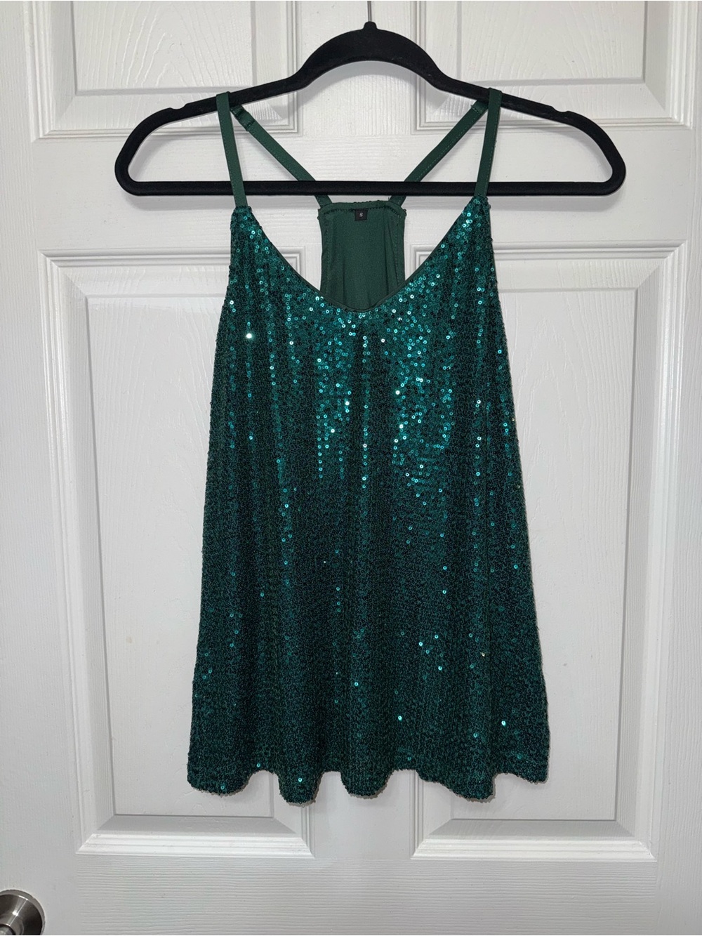 Emerald Green Sequin Spaghetti Strap Tank - Size S